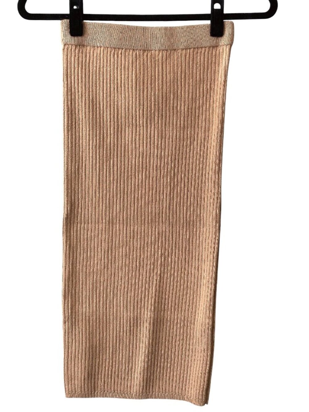 Forever 21 Solid Tan Ribbed Knit Midi Skirt Size Small